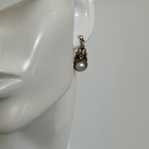 925 sterling silver real Perl Pearl Drop Earrings - Picture 5 of 7